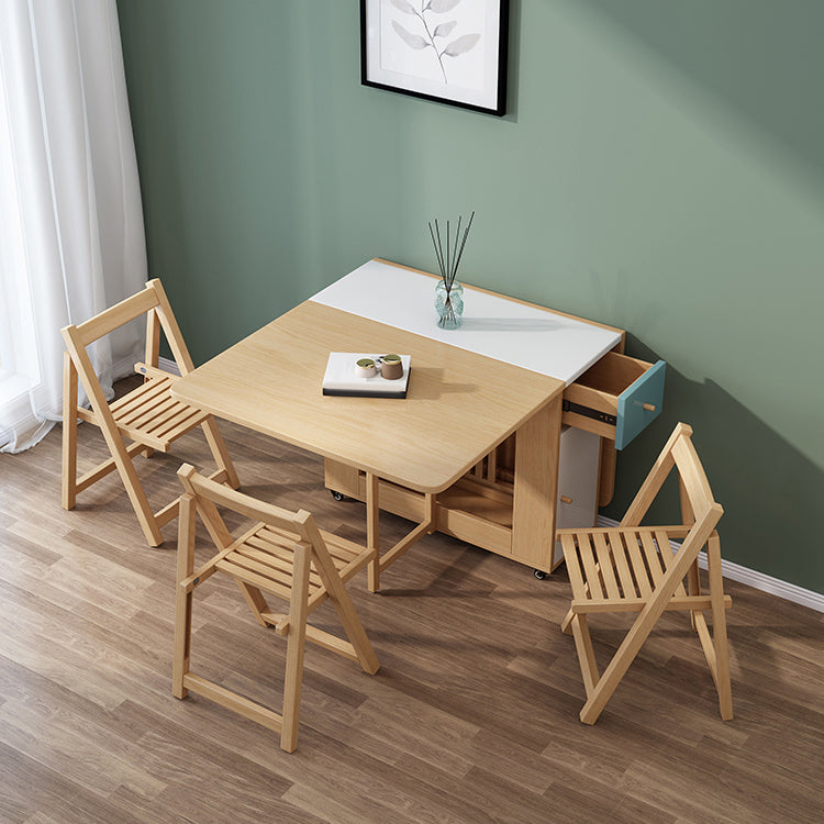 Rectangle Mid-Century Modern Dining Table Drop-Leaf Table with Rubberwood Solid Wood Base