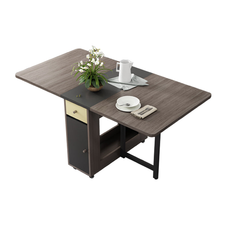 Rectangle Mid-Century Modern Dining Table Drop-Leaf Table with Rubberwood Solid Wood Base
