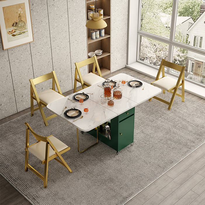 Rectangle Mid-Century Modern Dining Table Drop-Leaf Table with Metal Base
