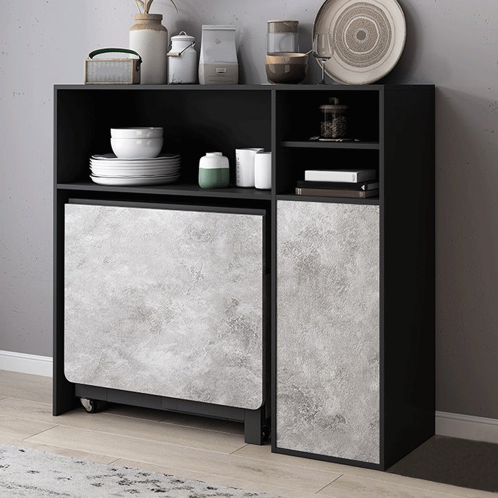 Moderne moderne rechthoekige eettafel drop-bladtafel met vaste houten basis met vaste houten basis