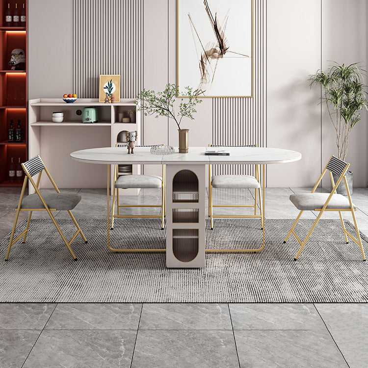 Contemporary Oval Dining Table Sintered Stone Drop-Leaf Table for Dining Room,59"L x 29.5"H