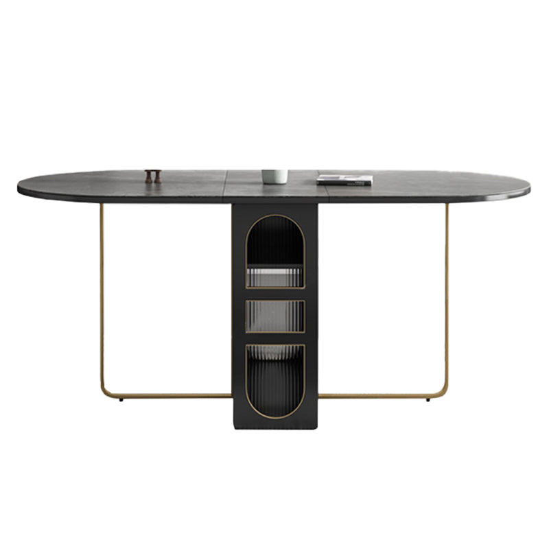 Contemporary Oval Dining Table Sintered Stone Drop-Leaf Table for Dining Room,59"L x 29.5"H
