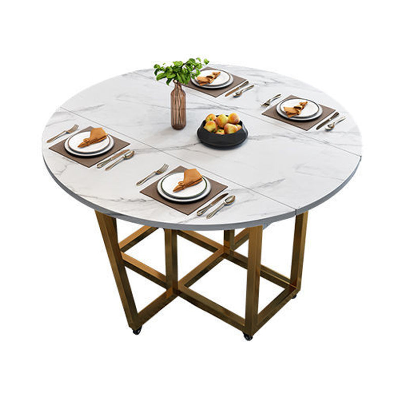 Table à manger de style moderne Table à manger à abattant en pierre frittée avec cadre doré