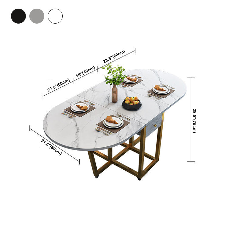 Table à manger de style moderne Table à manger à abattant en pierre frittée avec cadre doré