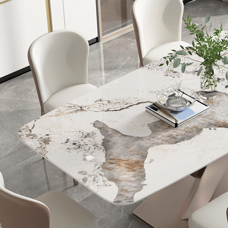 Sintered Stone Top Dining Table Rectangle Kitchen Table with Metal Pedestal