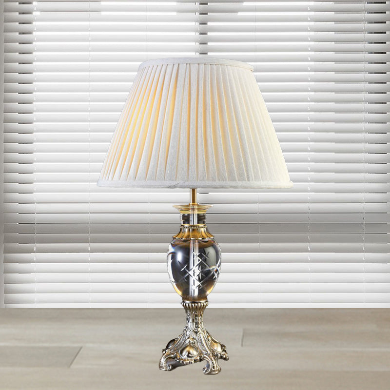 1 tête de salon de bureau lampe moderniste de table gris lumière avec une teinte en tissu plissé