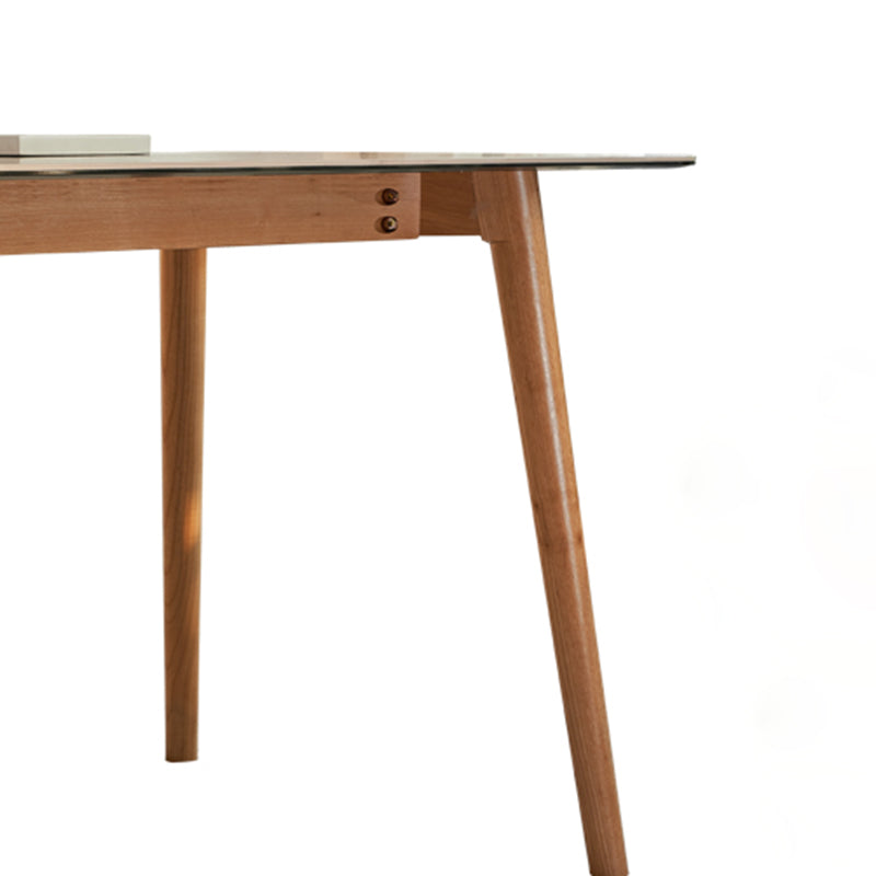 Mesa moderna de mediados de siglo de madera maciza, mesa rectangular de piedra sinterizada con 4 patas