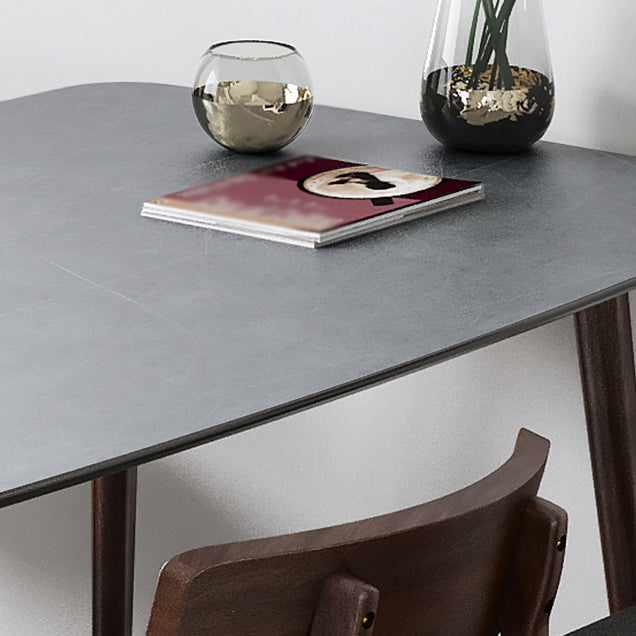 Mesa rectangular moderna medieval mesa de piedra sinterizada con base de madera y 4 patas