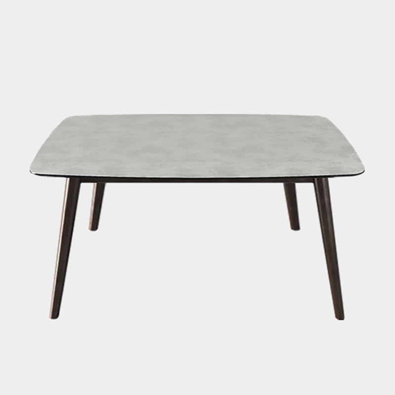 Mesa rectangular moderna medieval mesa de piedra sinterizada con base de madera y 4 patas