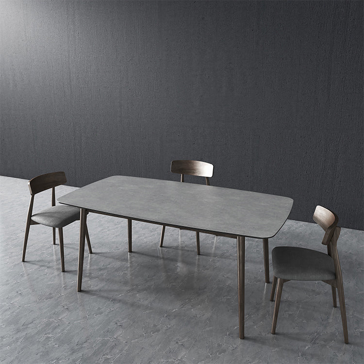 Mesa rectangular moderna medieval mesa de piedra sinterizada con base de madera y 4 patas