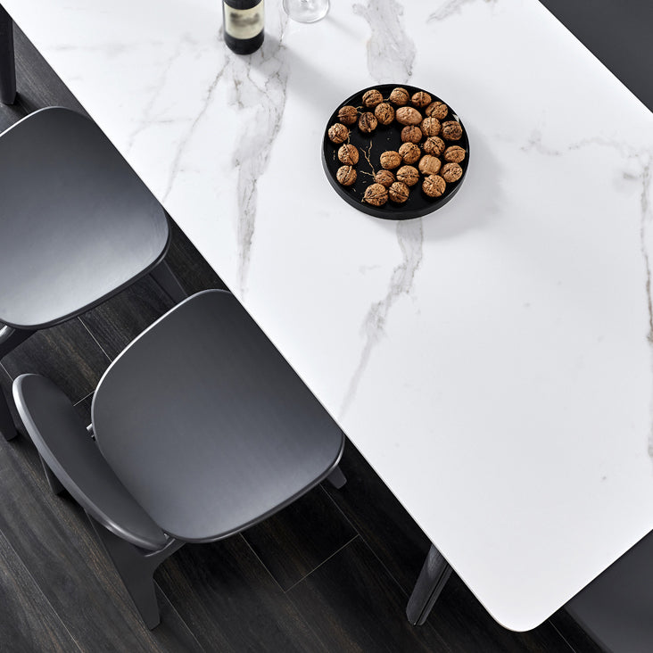 Mesa de madera sólida Modern de mesa moderna Rectángulo Top de piedra sinterizada para comedor
