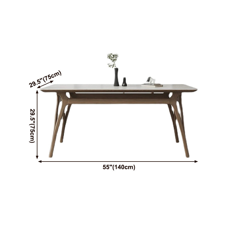Mesa de comedor rectangular de piedra sinterizada Tapa de piedra blanca con base de madera y 4 patas