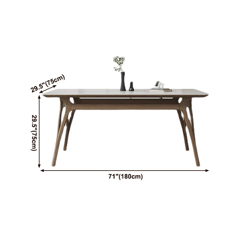 Mesa de comedor rectangular de piedra sinterizada Tapa de piedra blanca con base de madera y 4 patas