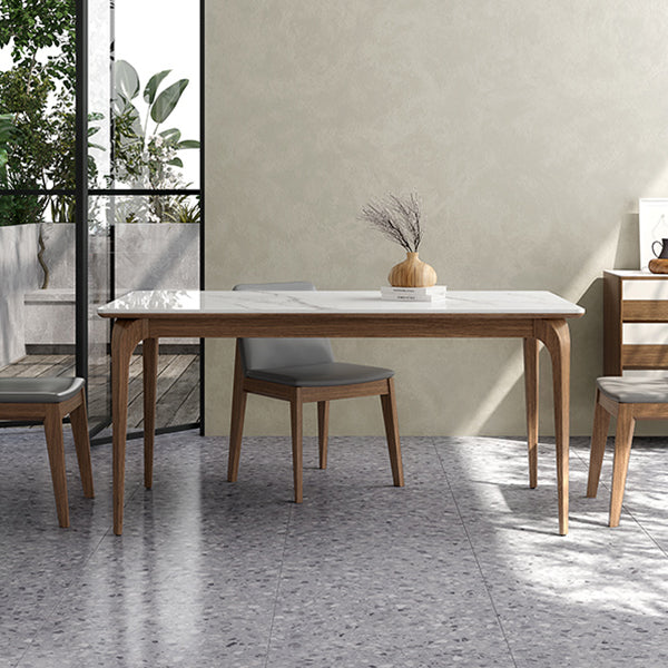 Mesa de comedor de tono blanco rectángulo Mesa de piedra sinterizada retro moderna con 4 patas
