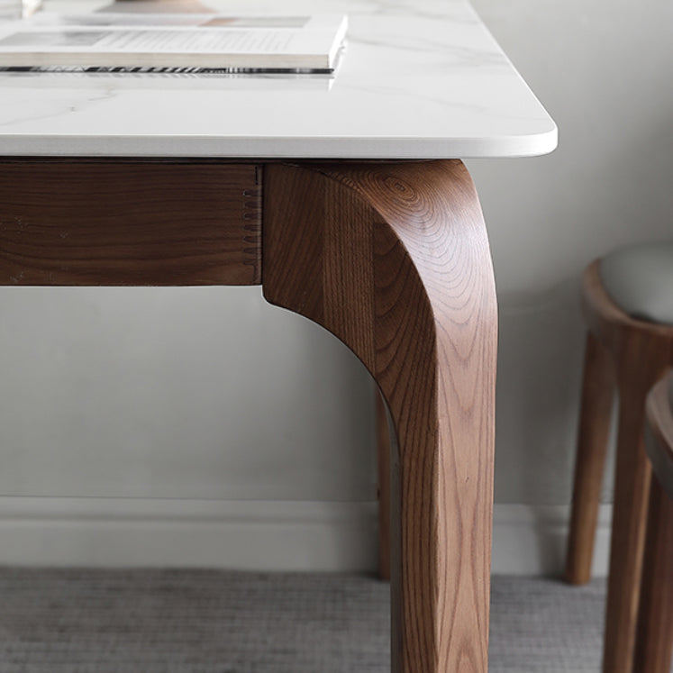 Mesa de comedor de tono blanco rectángulo Mesa de piedra sinterizada retro moderna con 4 patas