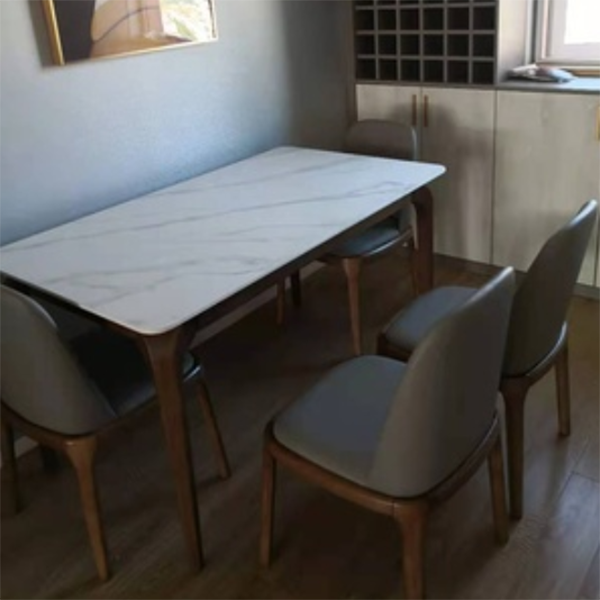 Mesa de comedor de tono blanco rectángulo Mesa de piedra sinterizada retro moderna con 4 patas