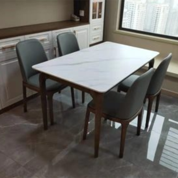 Mesa de comedor de tono blanco rectángulo Mesa de piedra sinterizada retro moderna con 4 patas