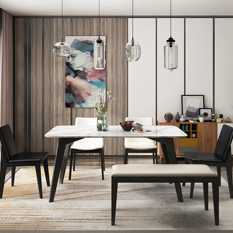 Sintered Stone White Dining Table Retro Modern 4 Legs Table for Dining Room