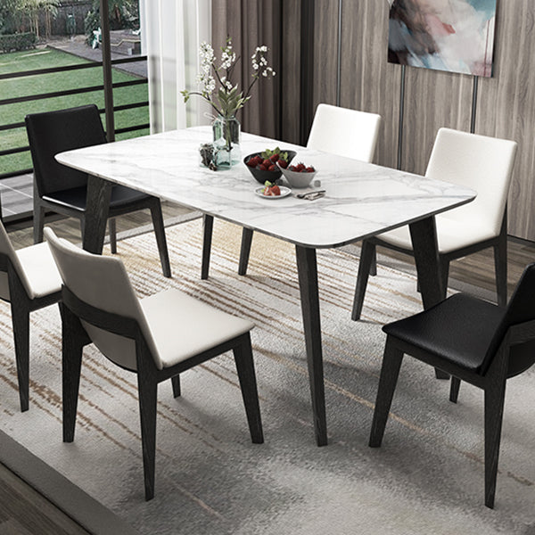 Sintered Stone White Dining Table Retro Modern 4 Legs Table for Dining Room