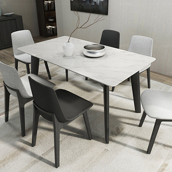 Sintered Stone White Dining Table Retro Modern 4 Legs Table for Dining Room