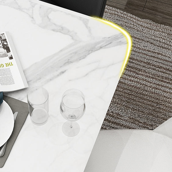 Sintered Stone White Dining Table Retro Modern 4 Legs Table for Dining Room