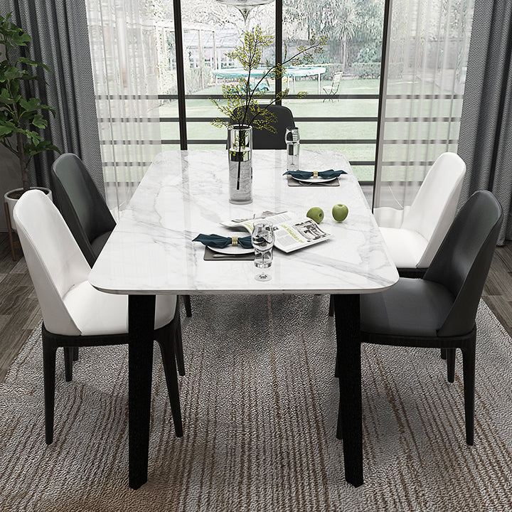 Sintered Stone White Dining Table Retro Modern 4 Legs Table for Dining Room