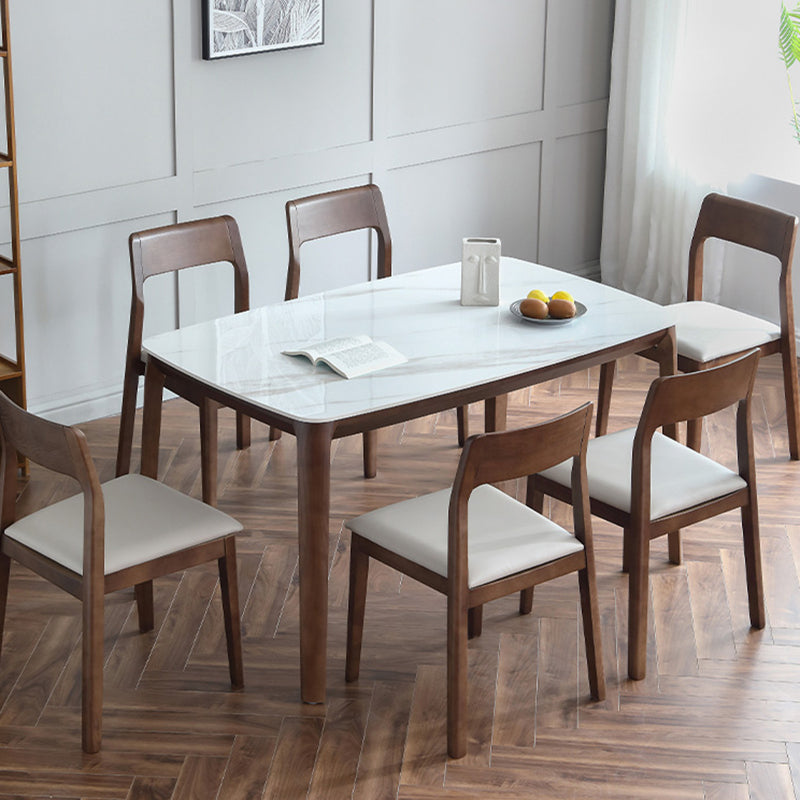 Rectangle 4 Legs Mid-Century Table White Fixed Table of Sintered Stone