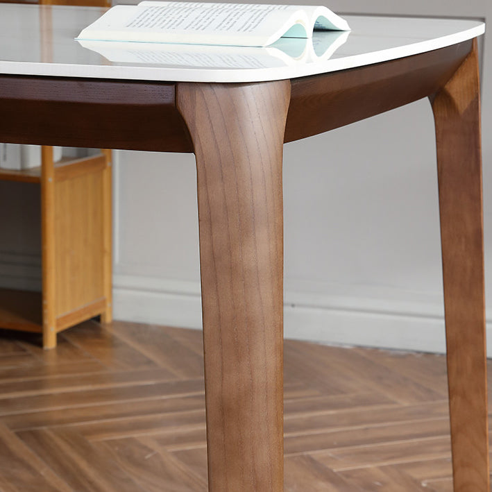 Rectangle 4 Legs Mid-Century Table White Fixed Table of Sintered Stone