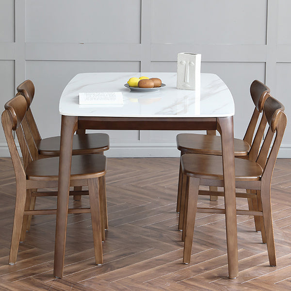 Rectangle 4 Legs Mid-Century Table White Fixed Table of Sintered Stone