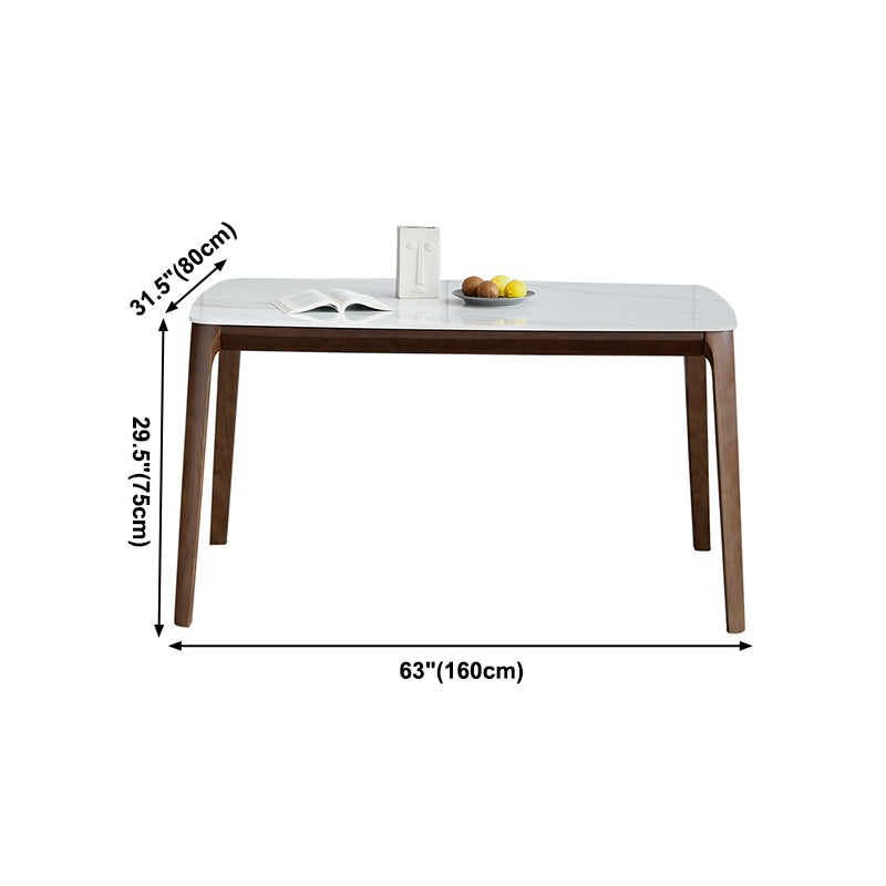 Rectangle 4 Legs Mid-Century Table White Fixed Table of Sintered Stone