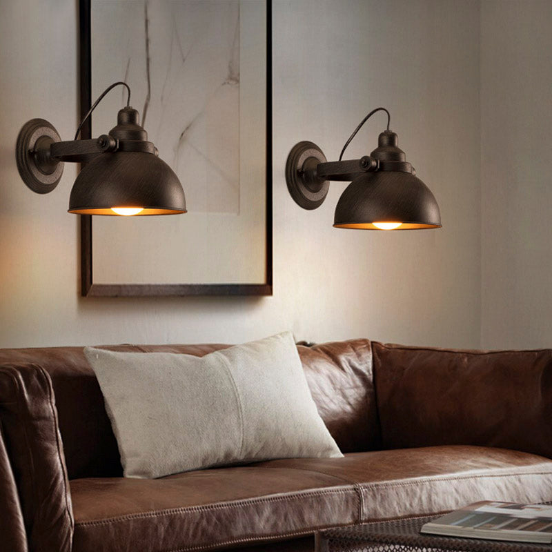 1 Bulb Dome Wall Sconce Light Antique Style Black/Rust Wrought Iron Wall Mount Light for Hallway