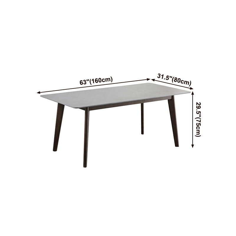 Mid-Century Modern Dining Table Gray Sintered Stone 4 Legs Dining Table with Wooden Base
