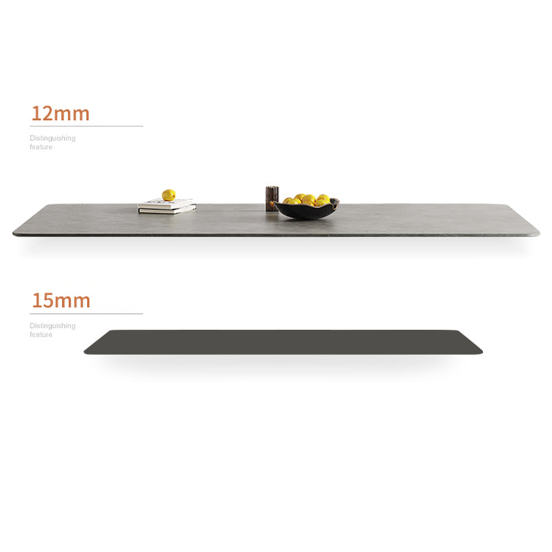Mesa de comedor moderna de mediados de siglo, mesa de comedor rectangular de piedra sinterizada con base de madera