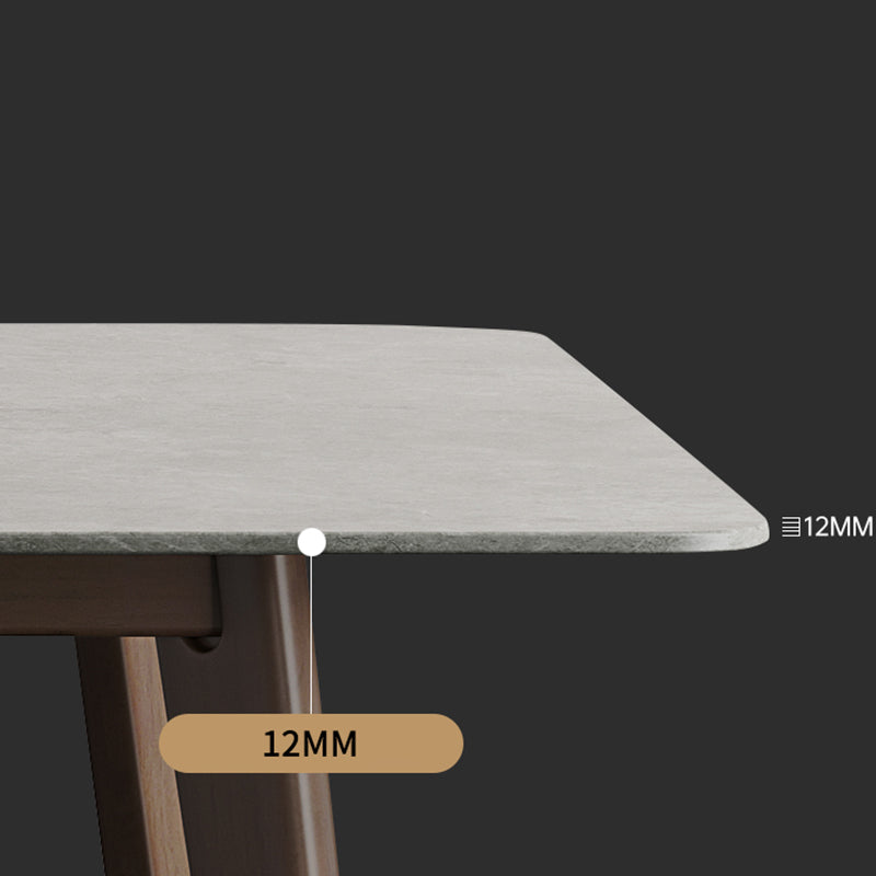 Mesa de comedor moderna de mediados de siglo, mesa de comedor rectangular de piedra sinterizada con base de madera