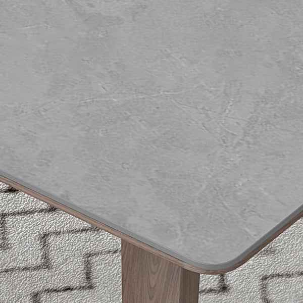 Mid-Century Modern Dining Table Gray Sintered Stone Dining Table with Wood Base
