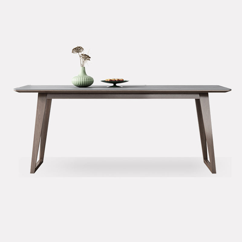 Mid-Century Modern Dining Table Gray Sintered Stone Dining Table with Wood Base