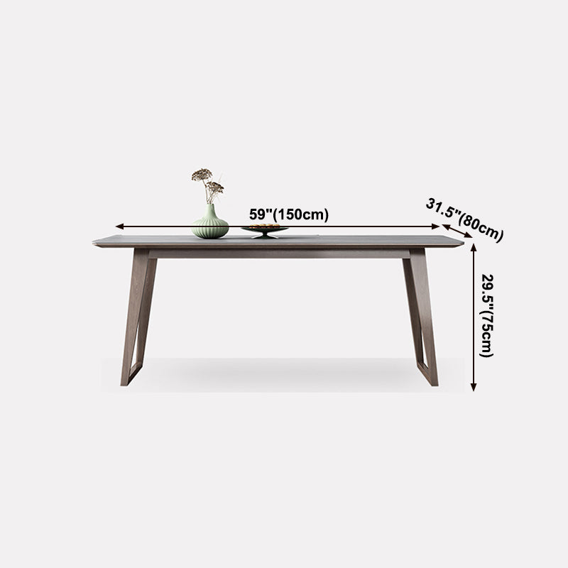 Mid-Century Modern Dining Table Gray Sintered Stone Dining Table with Wood Base