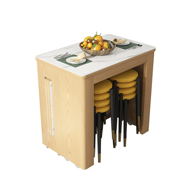 73'' Artificial Foldable Dining Table Extendable Rectangle Table with 5 Legs