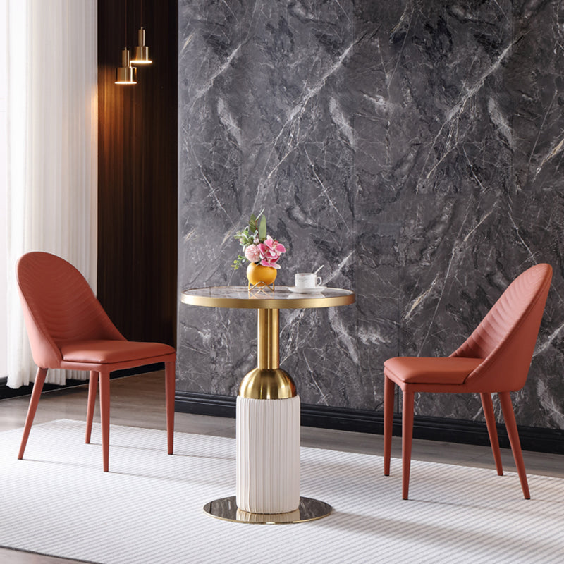 Round Stone Dining Table Traditional Luxury Dining Room Collection with Pedestal Base