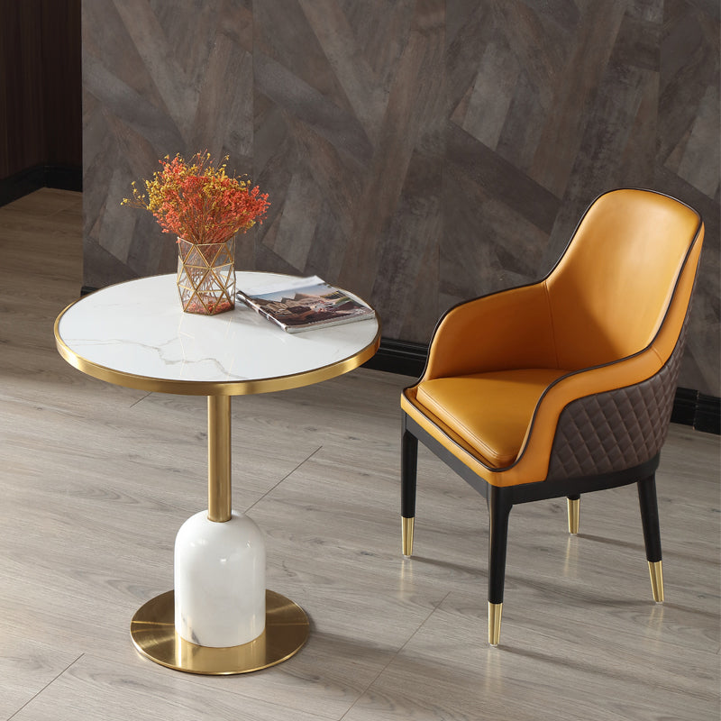 Round Stone Dining Table Traditional Luxury Dining Room Collection with Pedestal Base