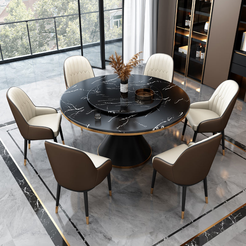 Glam Standard Marble Dining Table Round Shape Kitchen Dining Table with Pedestal Base