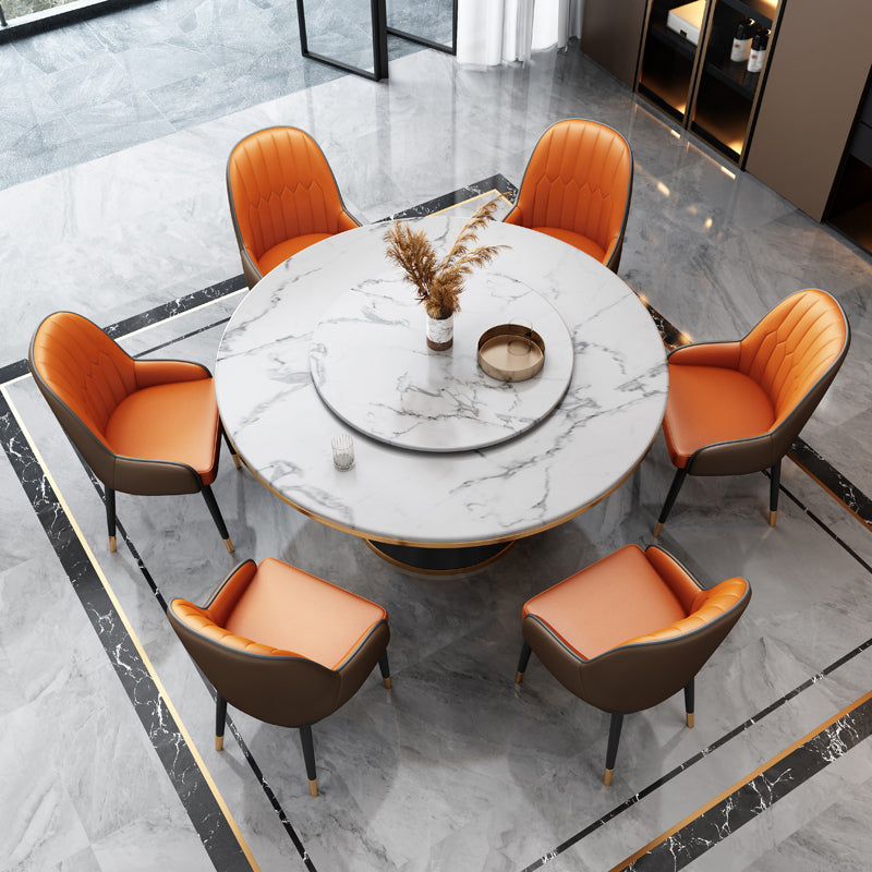 Glam Standard Marble Dining Table Round Shape Kitchen Dining Table with Pedestal Base