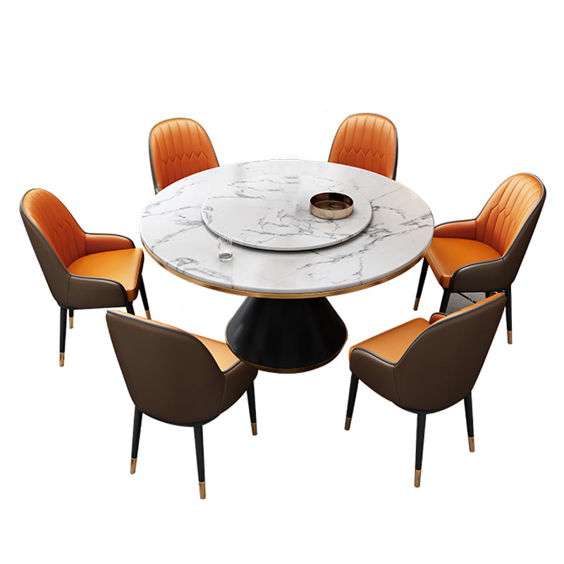 Glam Standard Marble Dining Table Round Shape Kitchen Dining Table with Pedestal Base