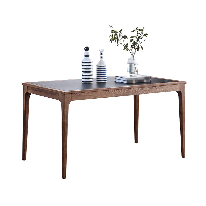 Sintered Stone Top Dining Table in Black Rectangle Table with Wooden Base and 4 Legs