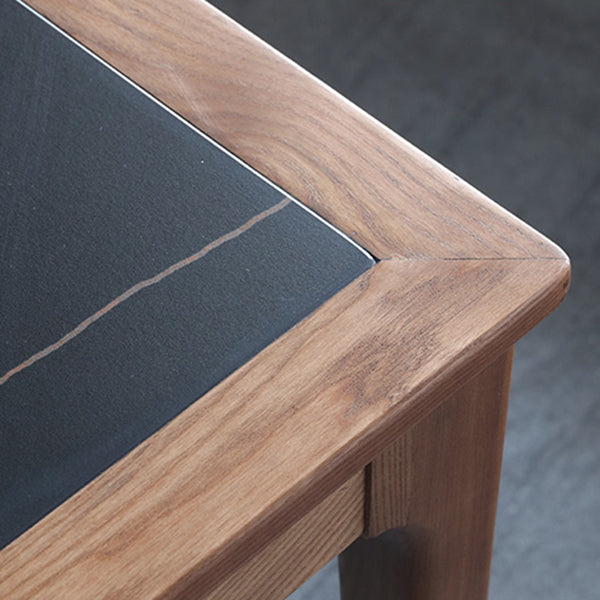 Sintered Stone Top Dining Table in Black Rectangle Table with Wooden Base and 4 Legs