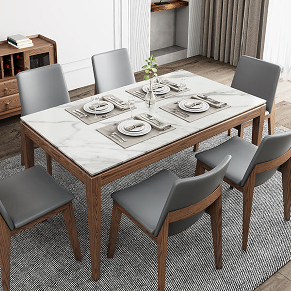 Mesa rectangular con tapa de piedra sinterizada en mesa moderna medieval blanca con 4 patas