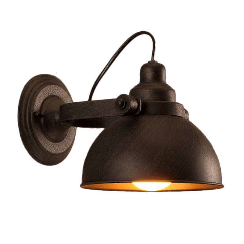 1 Bulb Dome Wall Sconce Light Antique Style Black/Rust Wrought Iron Wall Mount Light for Hallway