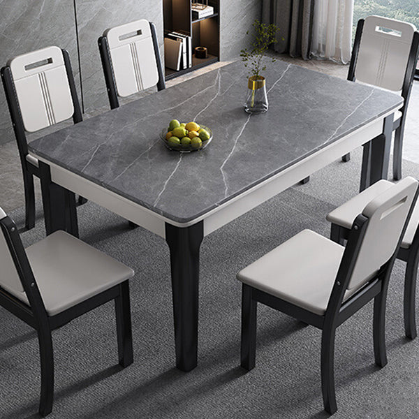 Mid-Century Rectangle Dining Table Sintered Stone Table with 4 Legs Base