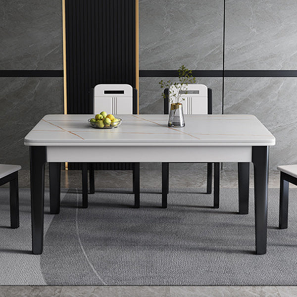 Mid-Century Rectangle Dining Table Sintered Stone Table with 4 Legs Base
