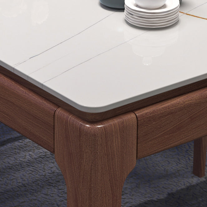 Mesa de comedor rectangular moderna de mediados de siglo, mesa de piedra sinterizada con base de 4 patas